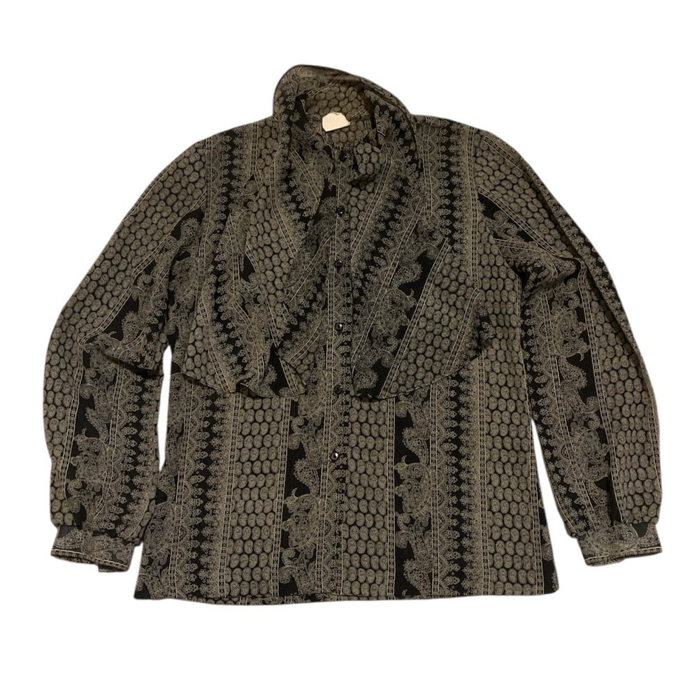 Vintage 70s Style Rite Blouse Co. Toronto - Black Paisley Blouse Size Medium